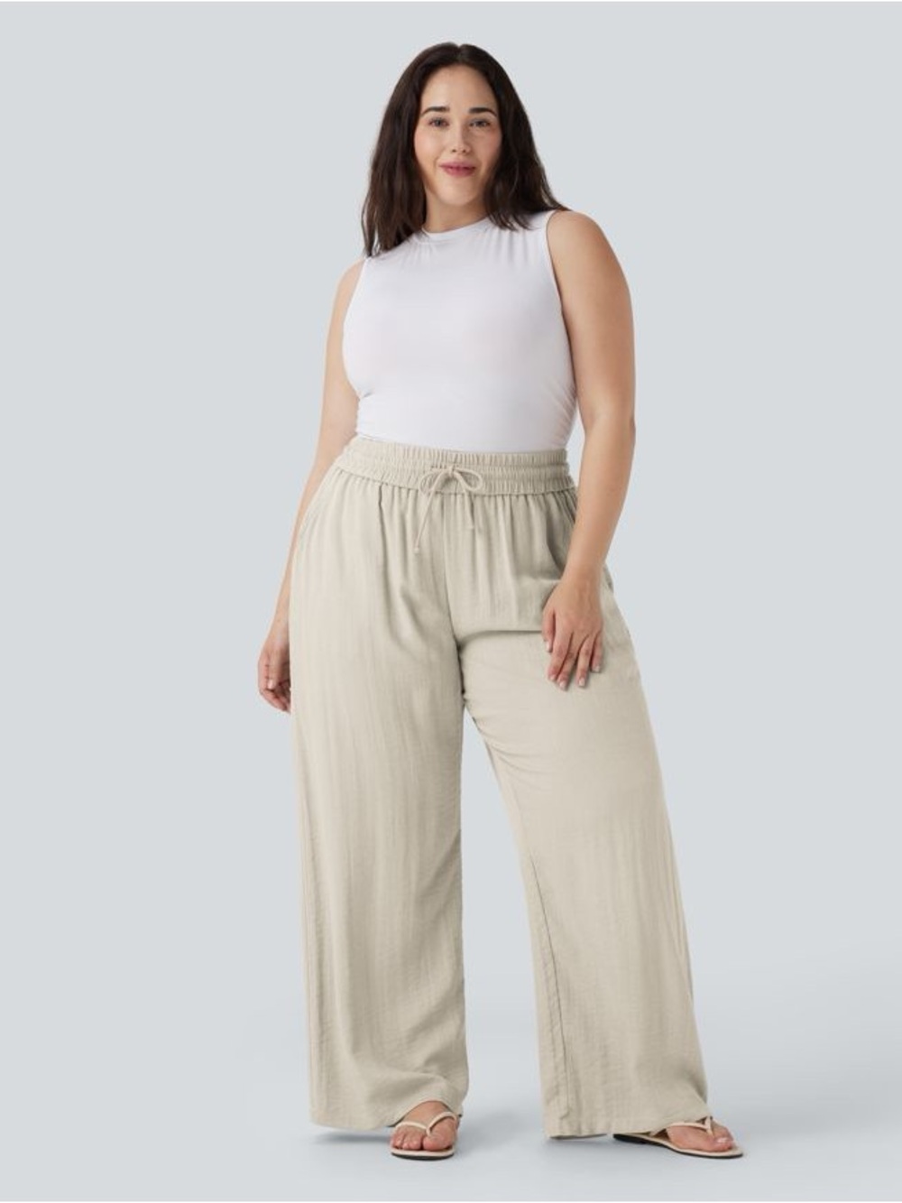 Halara high waisted drawstring linen feel wide leg casual plus size pants 2X